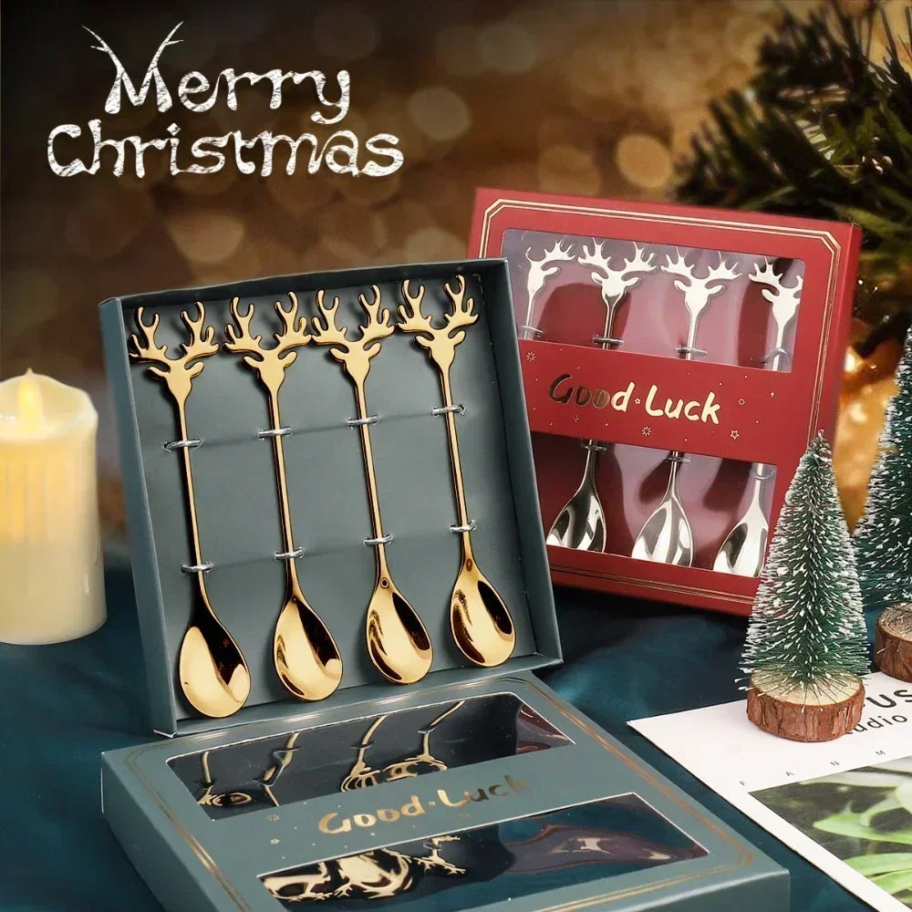 4pcs Christmas  Stainless Coffee Spoon