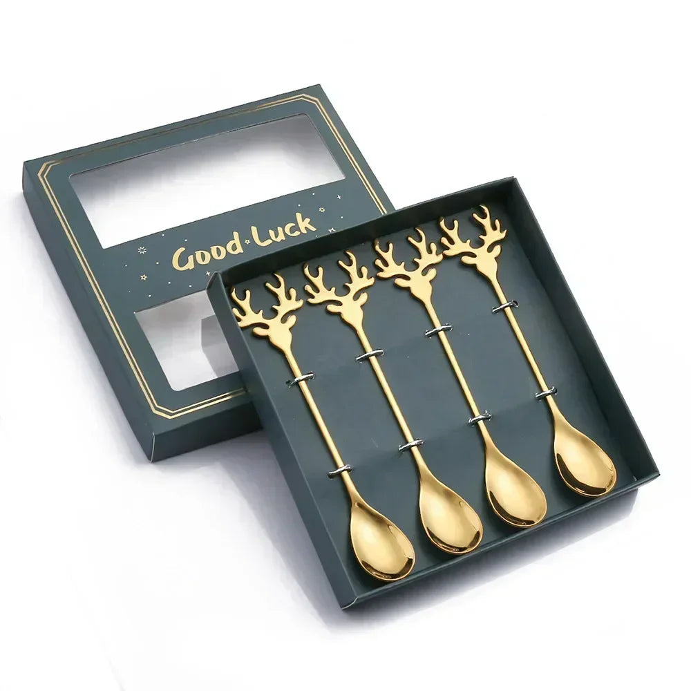 4pcs Christmas  Stainless Coffee Spoon